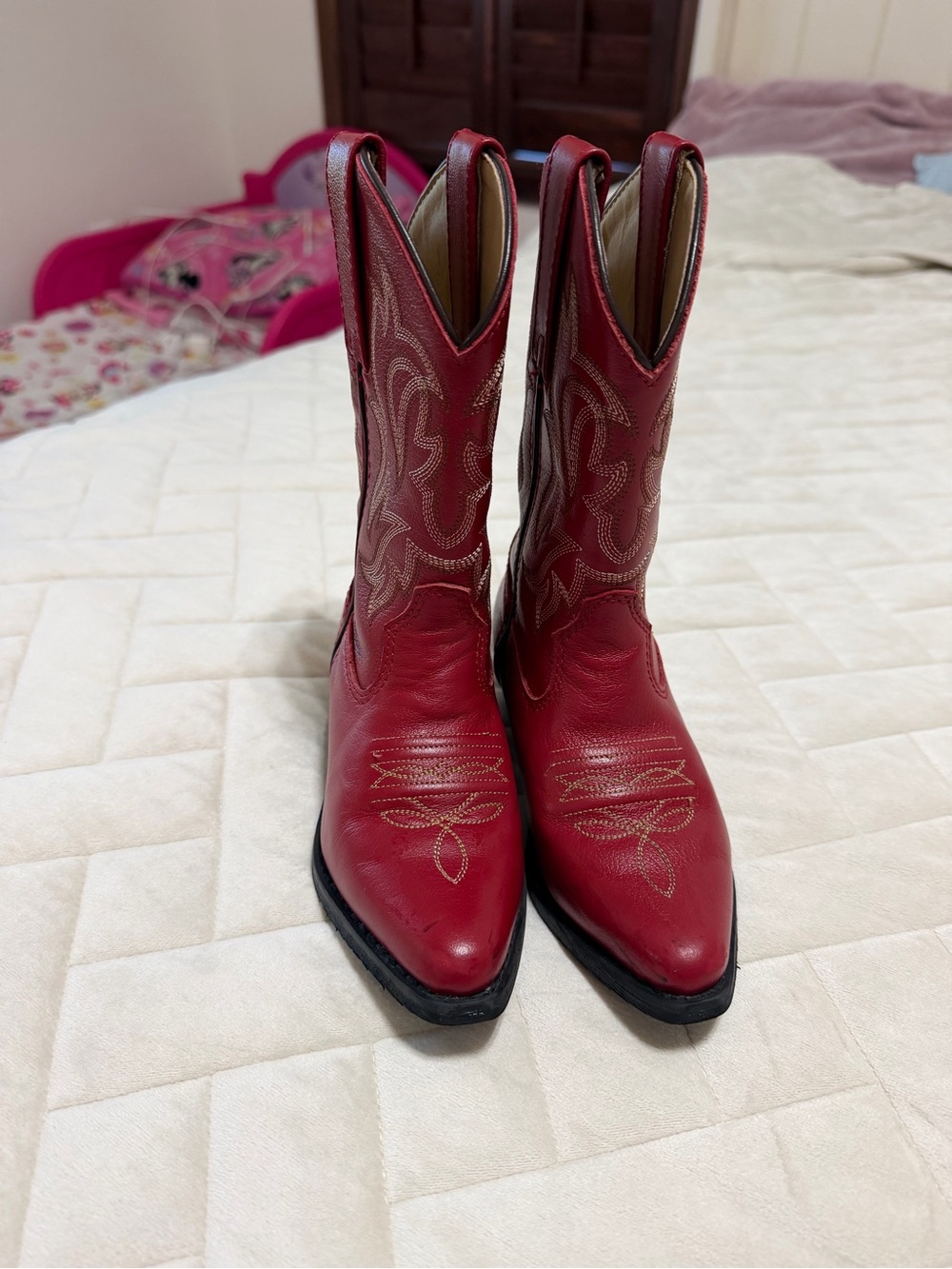 Shyanne Girls' Red Western Cowboy Boots with Contrast Stitching